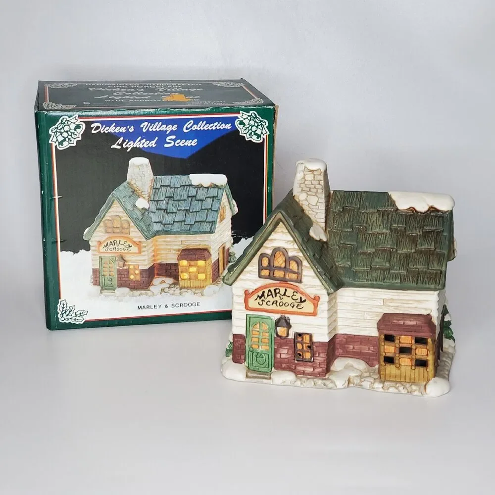 Brinns 1990 Dickens Village Marley & Scrooge Lighted Porcelain House Christmas - Picture 1 of 8